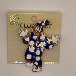 New Old Stock Vintage 1980’s Blue Clown Cloisonné (Cloisonne) Brooch